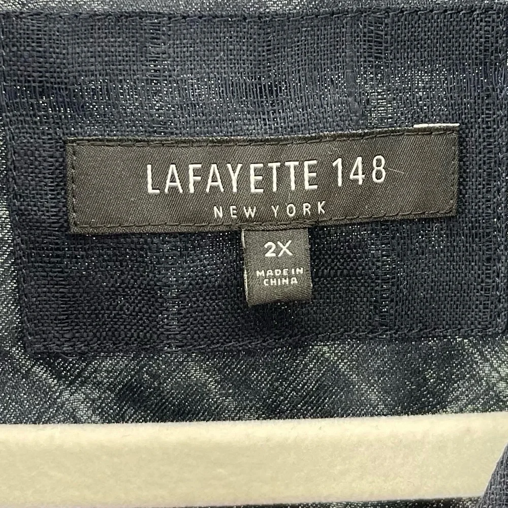 Lafayette 148 100% Linen Semisheer Navy Blue Button-Down Blouse, Women's 2X - Picture 5 of 6